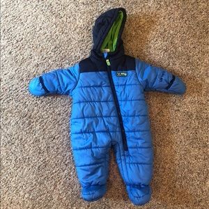 Blue Baby Snowsuit with Mitten Coverings